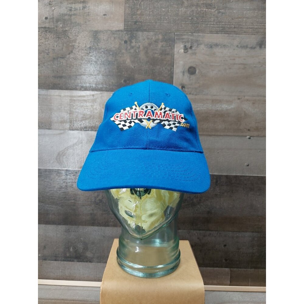 Centramatic Blue Adjustable Baseball Cap With Embroidered Logo & Racing Flag Des